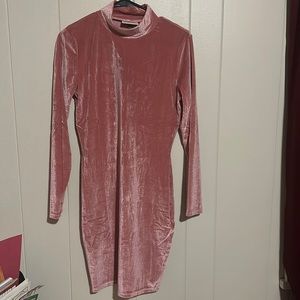 pink velvet long sleeve dress